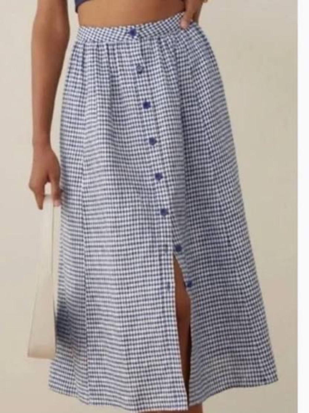 NEW Reformation 100% Linen Navy Gingham Skirt / 4